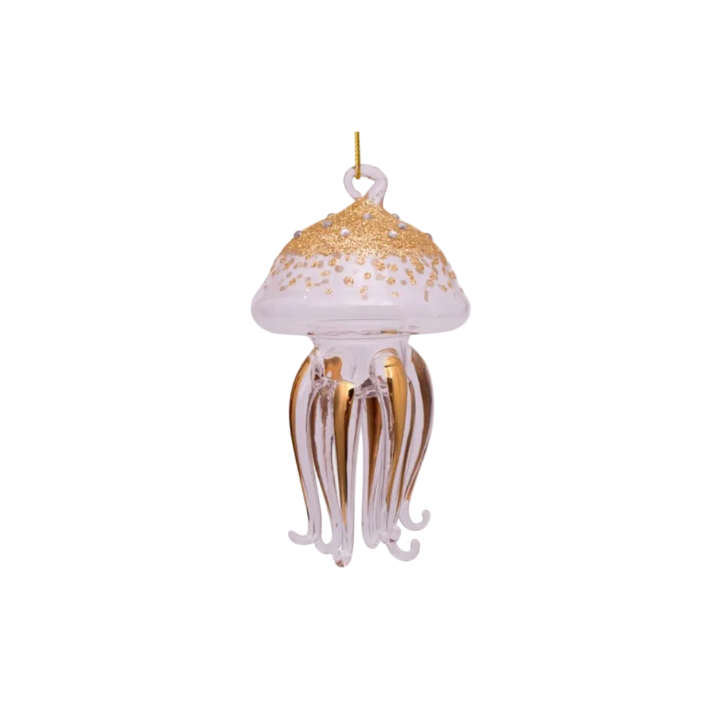 Christmas Tree Hanging Ornament Glass Gold/Diamonds Sea Creature - 11cm