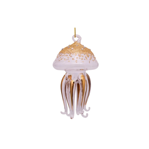Christmas Tree Hanging Ornament Glass Gold/Diamonds Sea Creature - 11cm