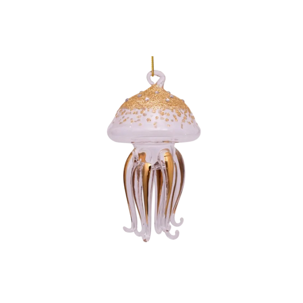 Christmas Tree Hanging Ornament Glass Gold/Diamonds Sea Creature - 11cm