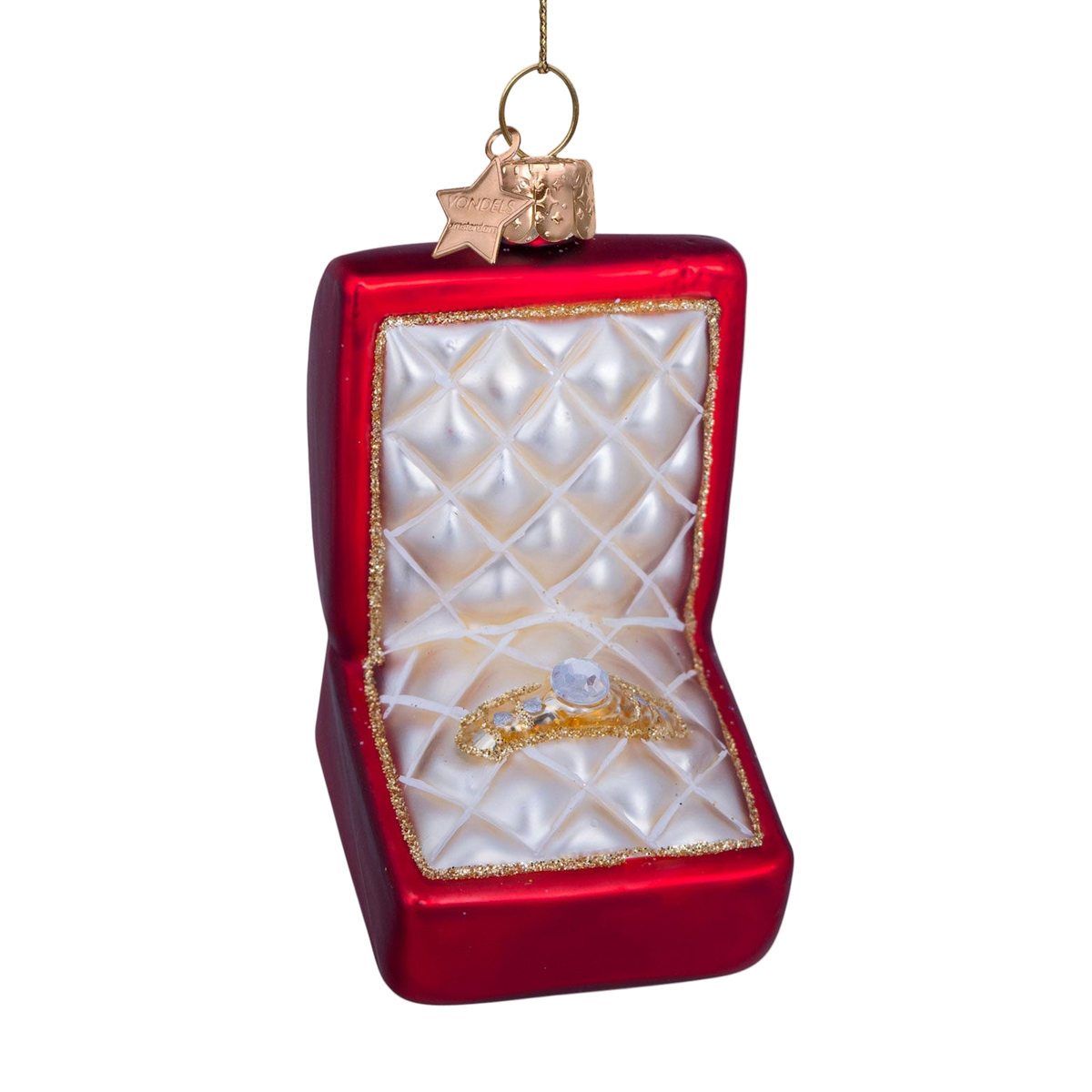 Vondels Red Matt Wedding Ring Box Christmas tree hanging ornament, 8 cm