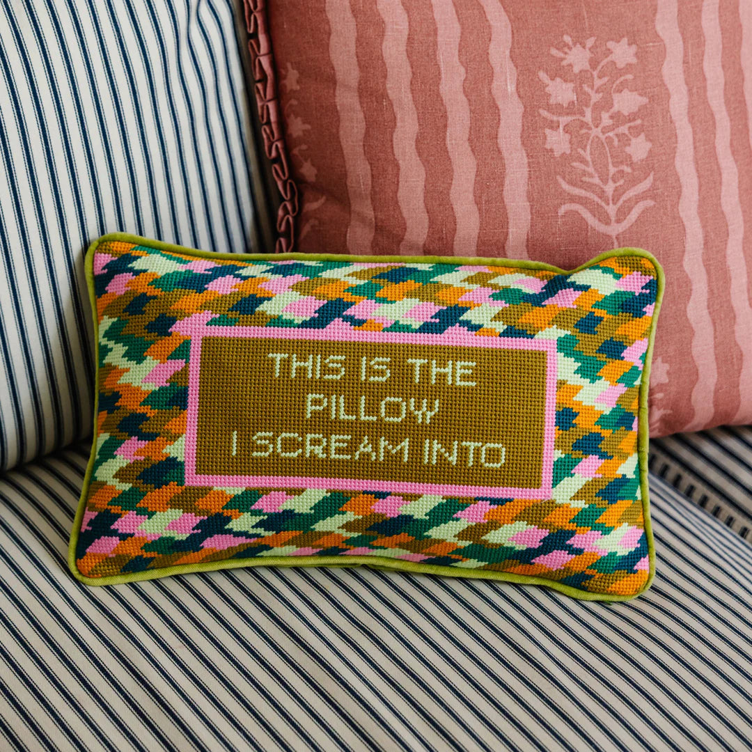 Furbish Scream needlepoint statement pillow, view 4
