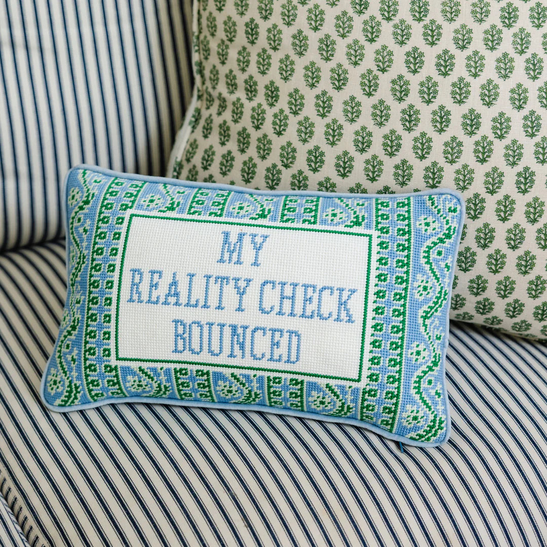 Furbish Reality Check needlepoint statement pillow, view 4