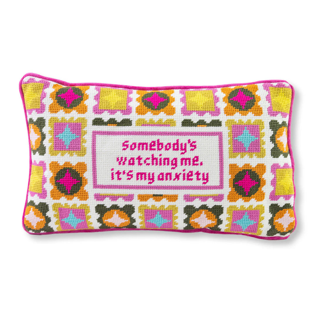 Furbish Watching Me needlepoint statement pillow