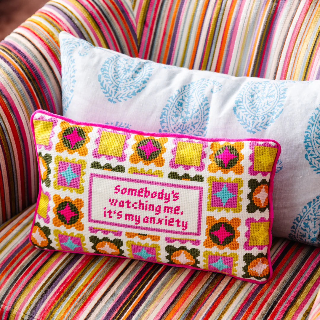 Furbish Watching Me needlepoint statement pillow, view 2