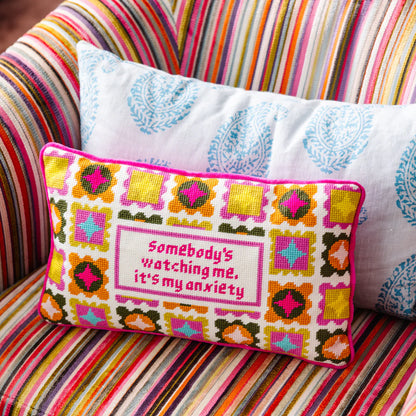 Furbish Watching Me needlepoint statement pillow, view 2