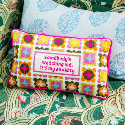Furbish Watching Me needlepoint statement pillow, view 3