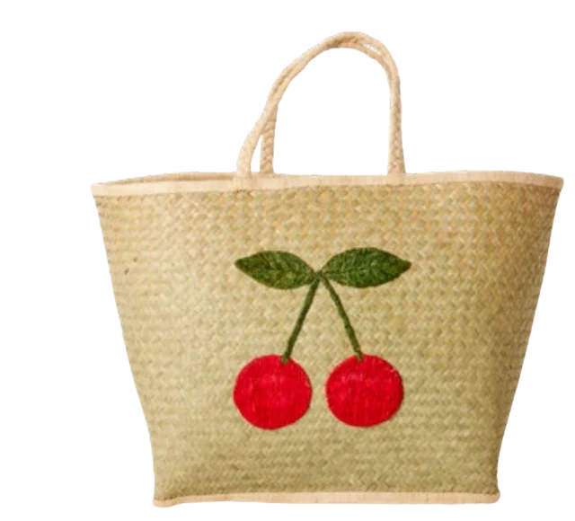 Rice Raffia Bag with Big Cherry - Large