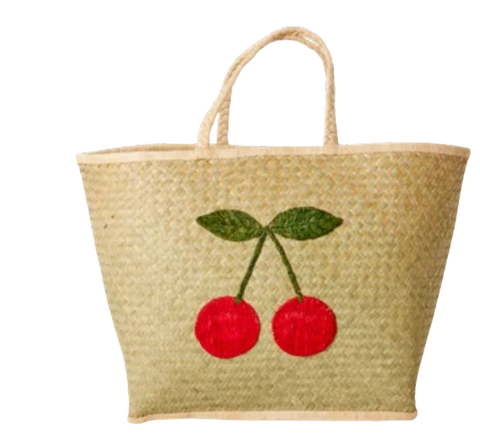 Rice Raffia Bag with Big Cherry - Large