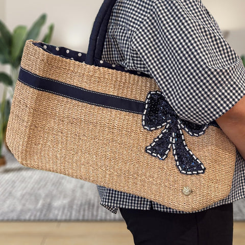House of AnLi Ribbon Boxy Natural Woven Bag