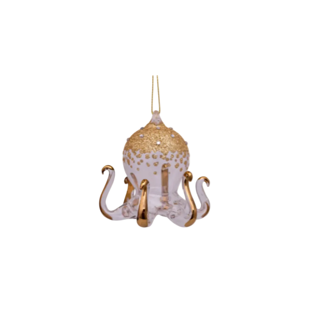Christmas Tree Hanging Ornament Glass Gold/Diamonds Sea Creature - 11cm