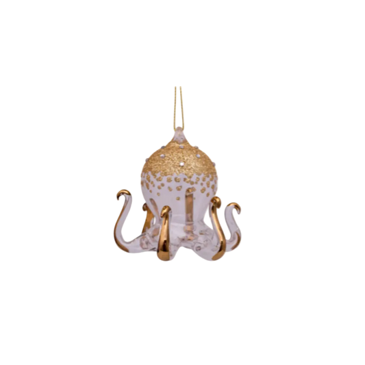Christmas Tree Hanging Ornament Glass Gold/Diamonds Sea Creature - 11cm, view 2