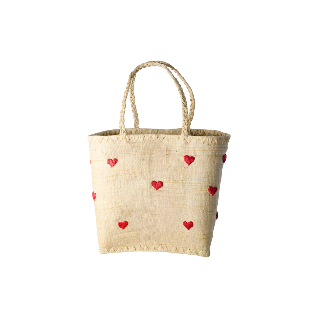 Rice Raffia Bag with Darling Hearts