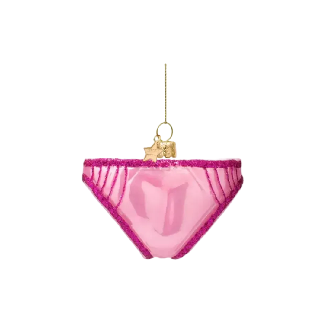 Christmas Tre Hanging Ornament Glass Shiny Bubblegum Pink Panties - 5.5cm, view 2