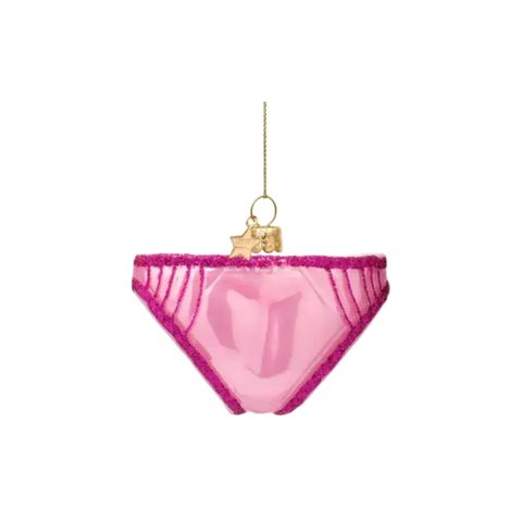Christmas Tre Hanging Ornament Glass Shiny Bubblegum Pink Panties - 5.5cm