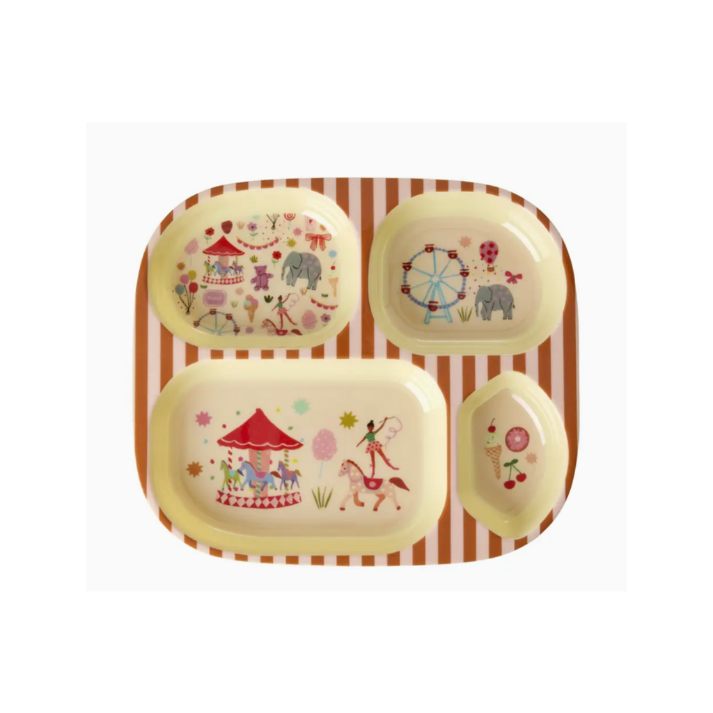 Rice Melamine Kids 4 Room Plate Fun Fair Print