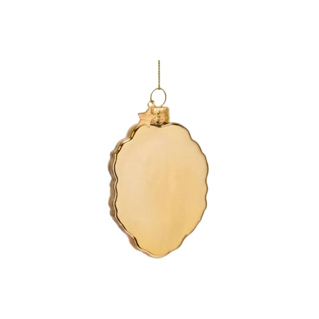 Christmas Tree Hanging Ornament Glass Shiny Gold Press For Poolboy Button - 9cm, view 2