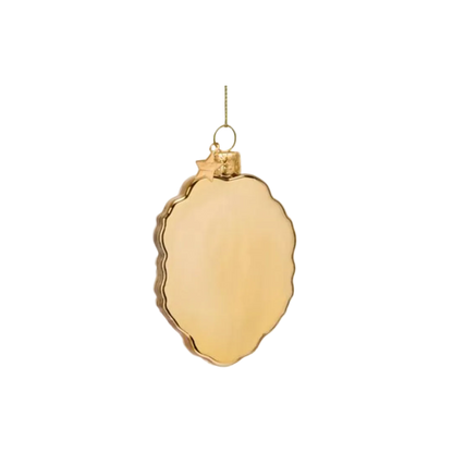 Christmas Tree Hanging Ornament Glass Shiny Gold Press For Poolboy Button - 9cm, view 2