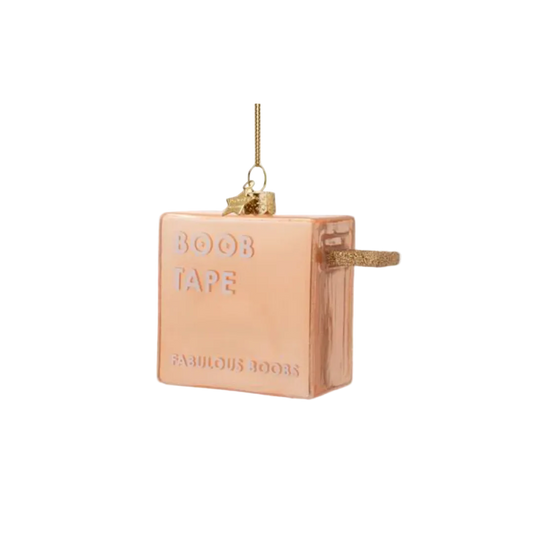 Vondels glass Christmas tree hanging ornament, Powder Pink Boob Tape, 8cm