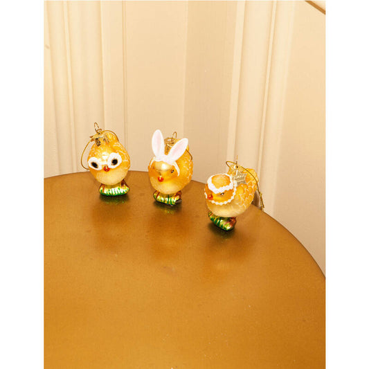 Easter Tree Hanging Ornament Three Chickens Glass (Set of 3)