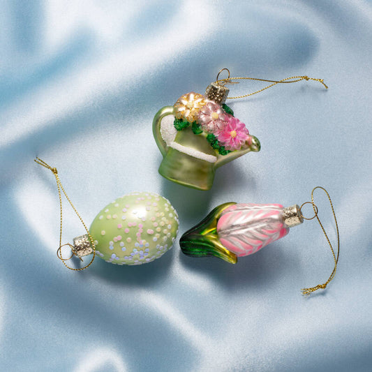 Easter Tree Hanging Ornament Watercan Egg & Tulip Glass (Set of 3)