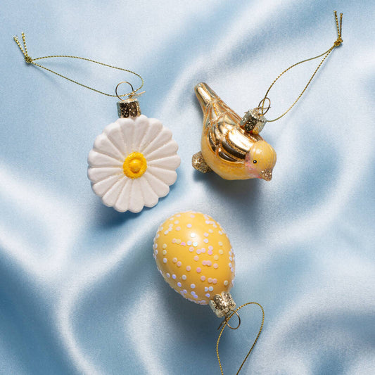 Easter Tree Hanging Ornament Bird Egg & Daisy Glass (Set of 3)
