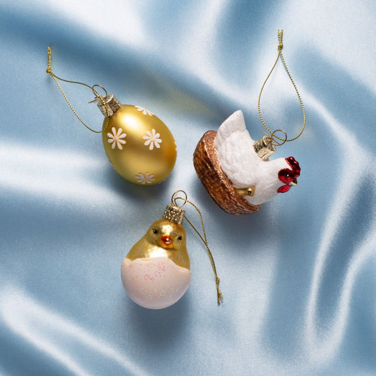 Easter Tree Hanging Ornament Chicken Egg & Chick Glass (Set of 3)
