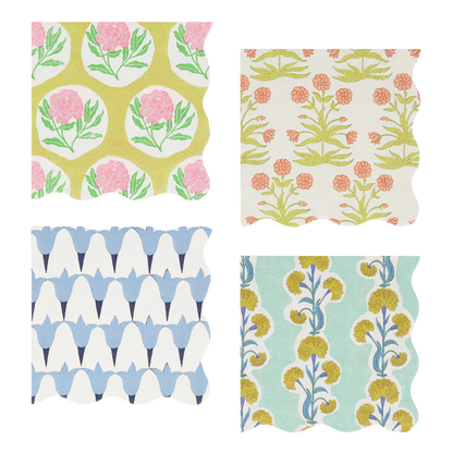 Meri Meri x Molly Mahon small paper napkins with wavy edge, pack of 16 in 4 designs