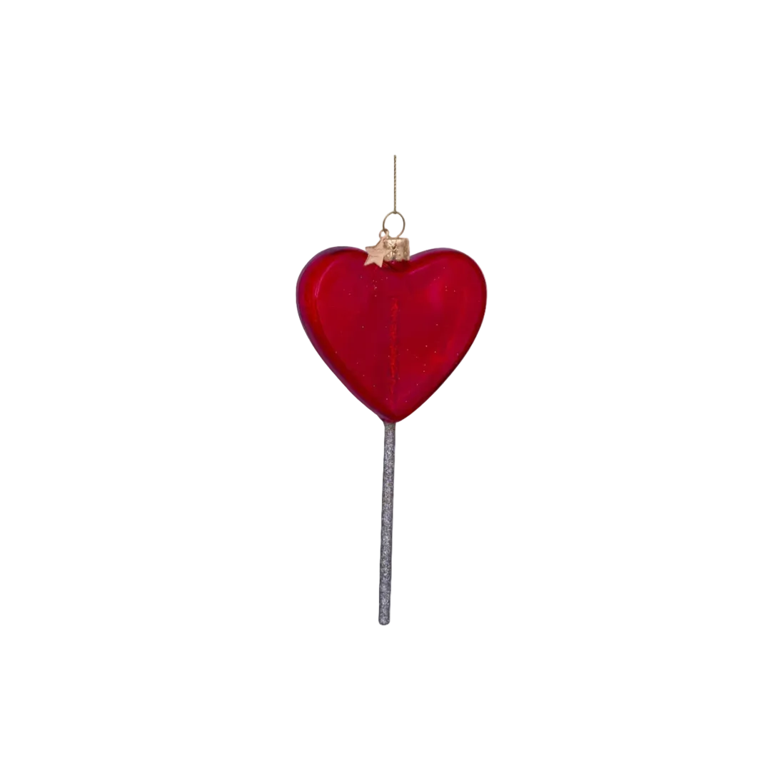 Vondels glass Christmas tree hanging ornament, Red Heart Lollipop, 14cm