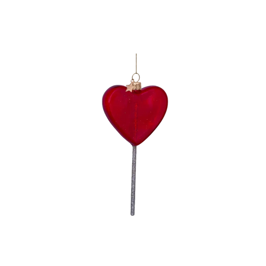 Vondels glass Christmas tree hanging ornament, Red Heart Lollipop, 14cm