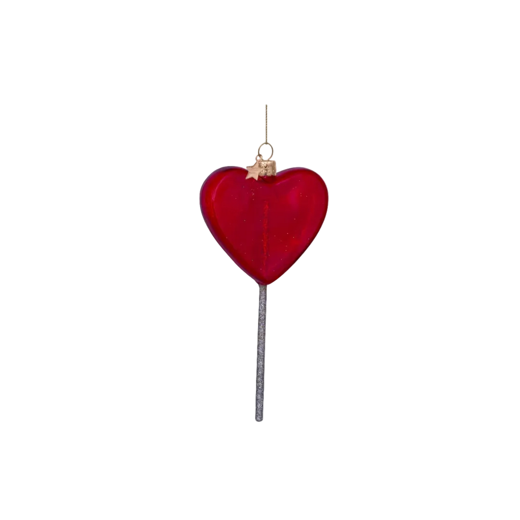 Christmas Tree Hanging Ornament Glass Red Heart Lollipop - 14cm