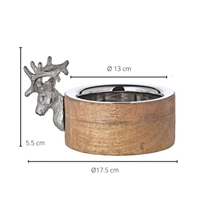 Edzard Bowl Vine Deer, Mango Wood with Deer Handle, Nickel-Plated Aluminium
