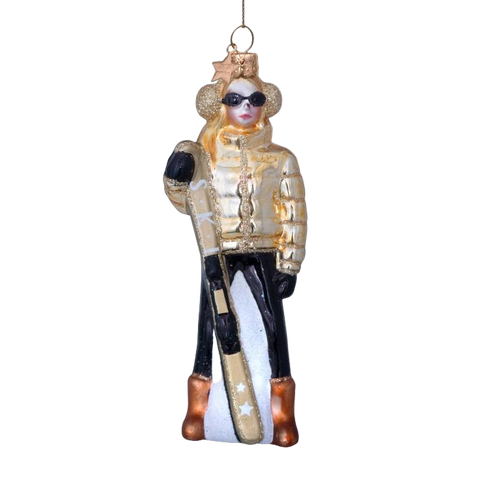 Christmas Tree Hanging Ornament Gold Ski Lady – 13 cm