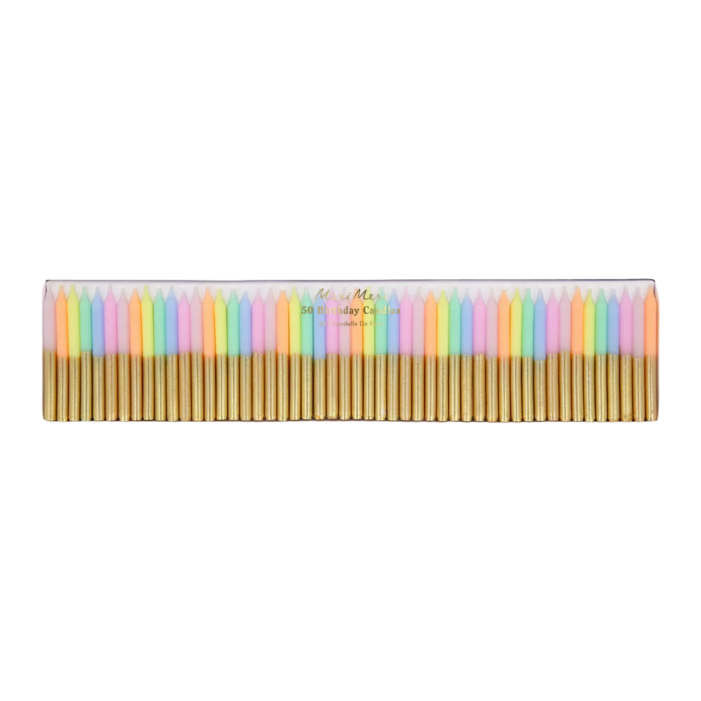 Meri Meri Pastel Mini birthday candles in six pastel shades with gold dipped details