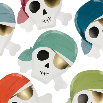 Meri Meri Pirate skull and crossbones paper plates, pack of 8 in 6 colours