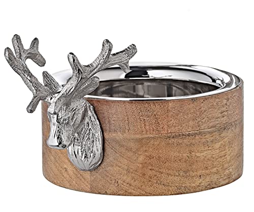 Edzard Bowl Vine Deer, Mango Wood with Deer Handle, Nickel-Plated Aluminium