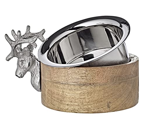 Edzard Bowl Vine Deer, Mango Wood with Deer Handle, Nickel-Plated Aluminium