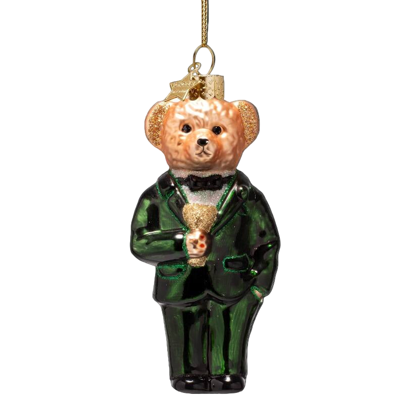 Vondels Hanging Glass Bear Ornament – Burgundy & Green (11.5 cm)