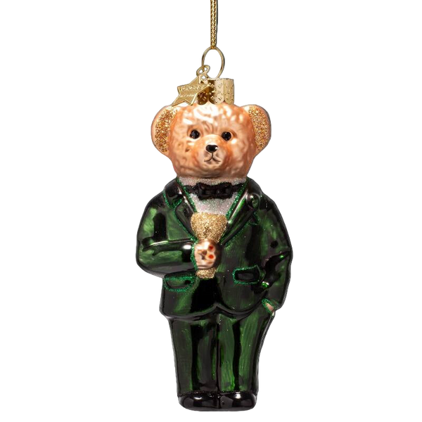 Vondels Hanging Glass Bear Ornament – Burgundy & Green (11.5 cm)