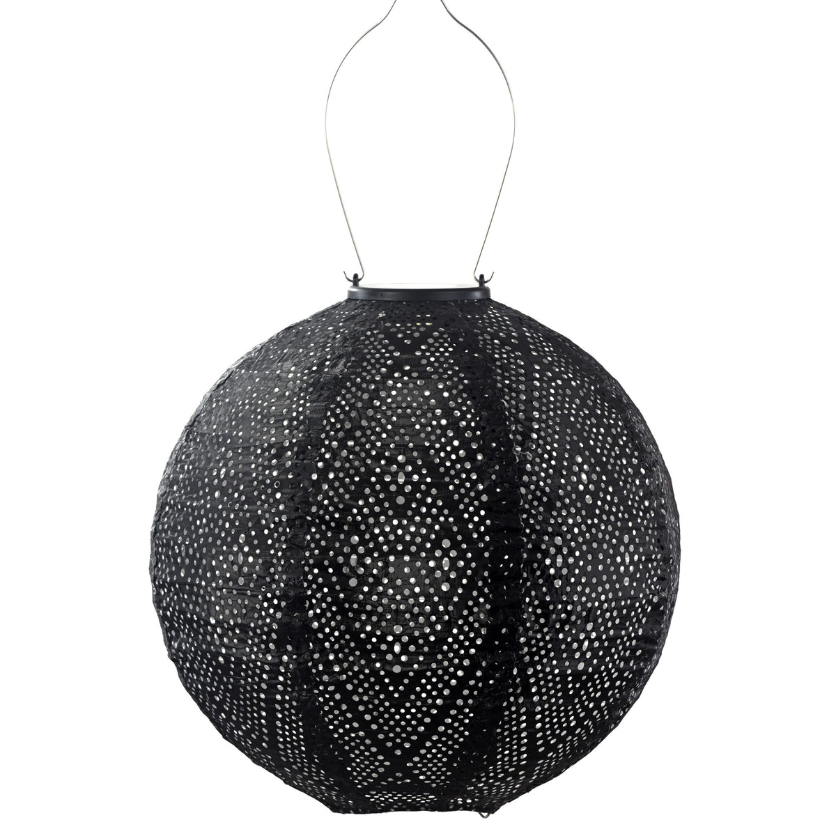 Lumiz Ikat Black round LED solar lantern in Tyvek
