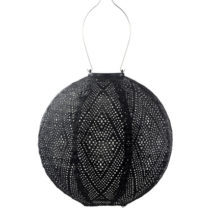 Lumiz Ikat Black round LED solar lantern in Tyvek