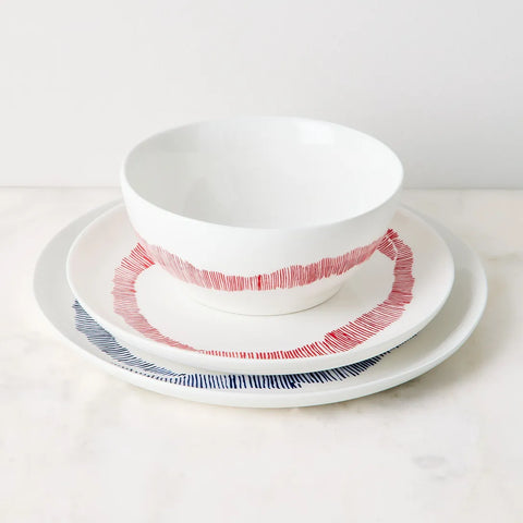 Feast White Swirl Red Stripe Bread Plate (Set of 2)
