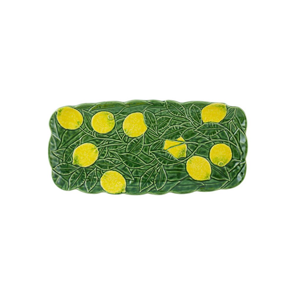 Bordallo Pinheiro Lemon Tart Tray 42cm in green earthenware