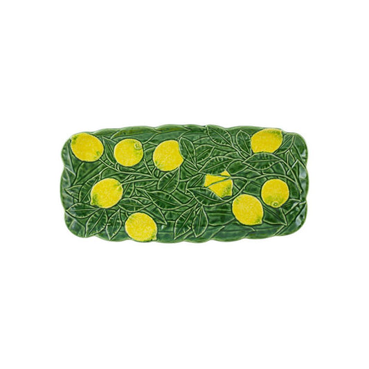 Bordallo Pinheiro Lemon Tart Tray 42cm in green earthenware