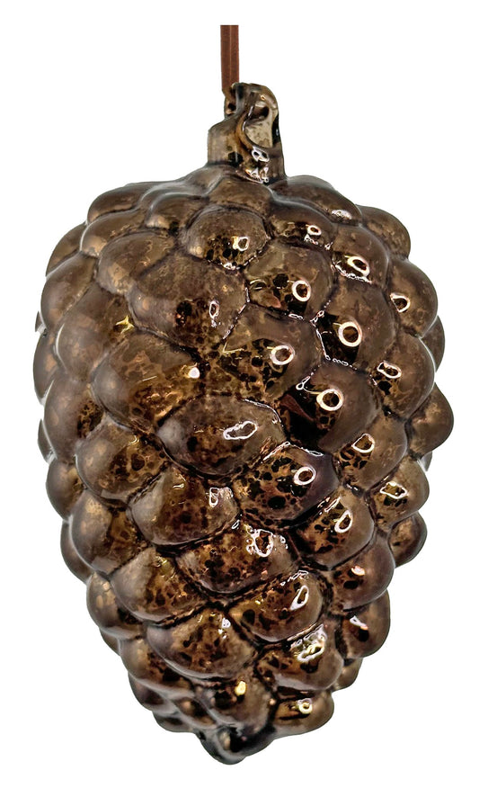 Brown Glass Cone Ornament Box of 2