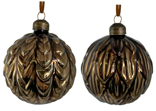 Shishi Leaves Gold Glass Ball, box of 4