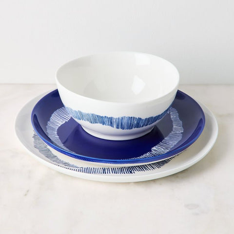 Feast White Swirl Blue Stripe Dinner Plate (Set of 2)