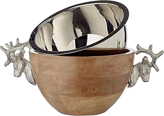 Edzard Snack Bowl Mango Wood and Silver Look