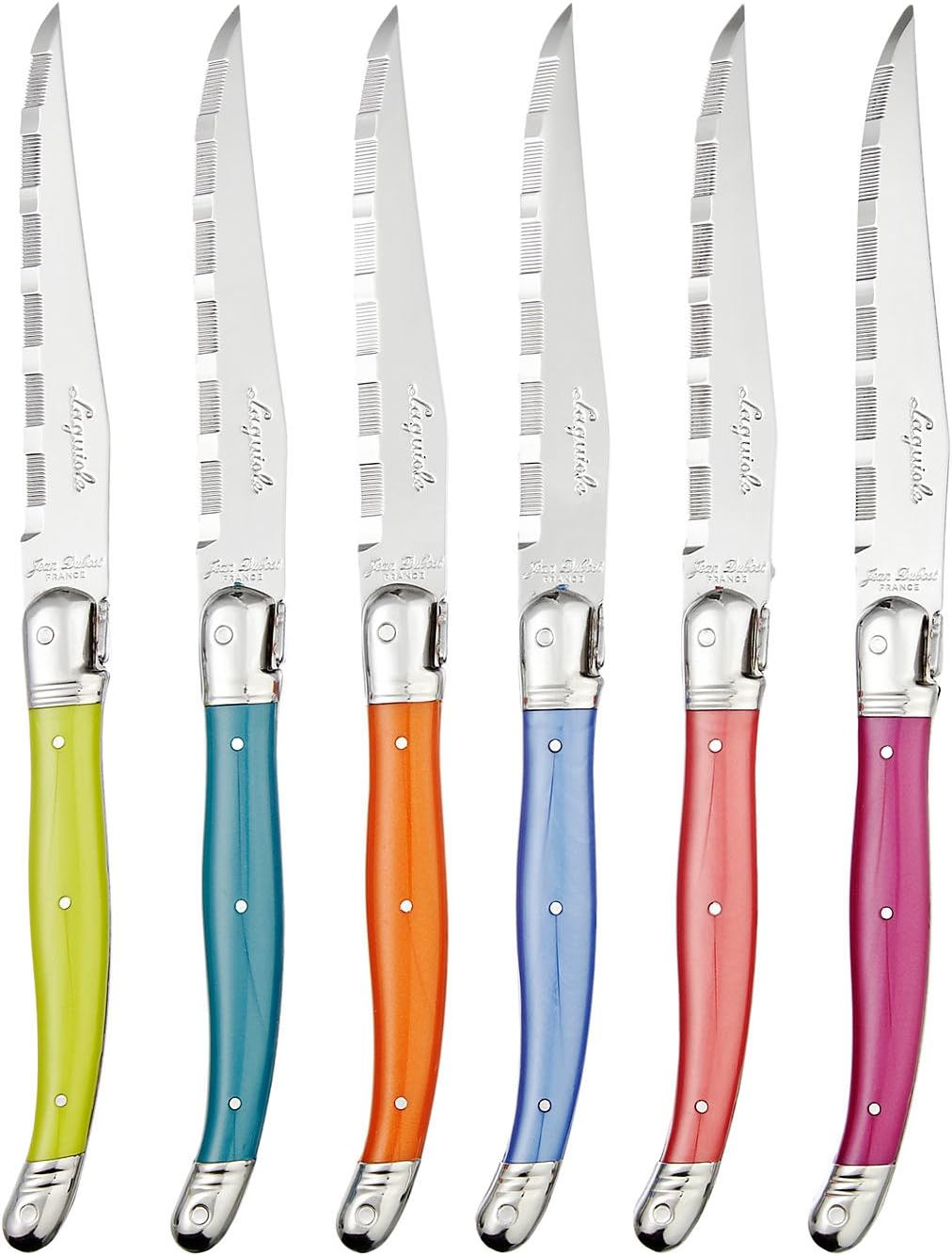 Laguiole Jean Dubost Wood Block of Steak Knives 1.2mm Micro-Serrated (Set of 6)