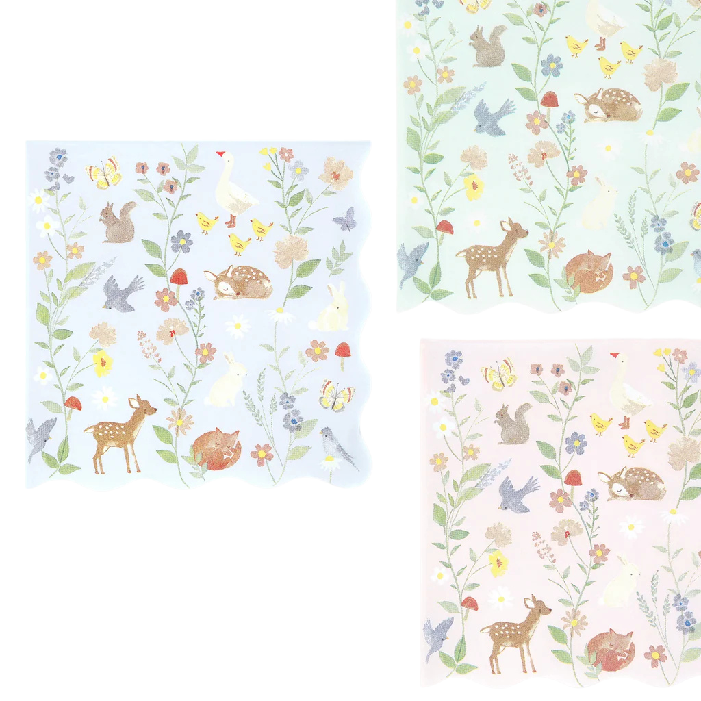 Meri Meri Little Animals large paper napkins with waved borders, pack of 16