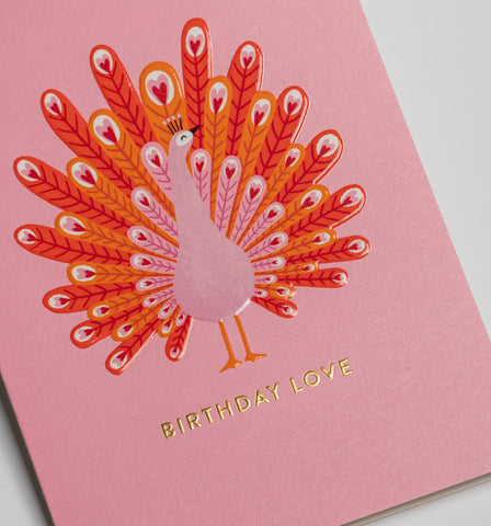 Ruby Taylor Pink Peacock Love Birthday Card
